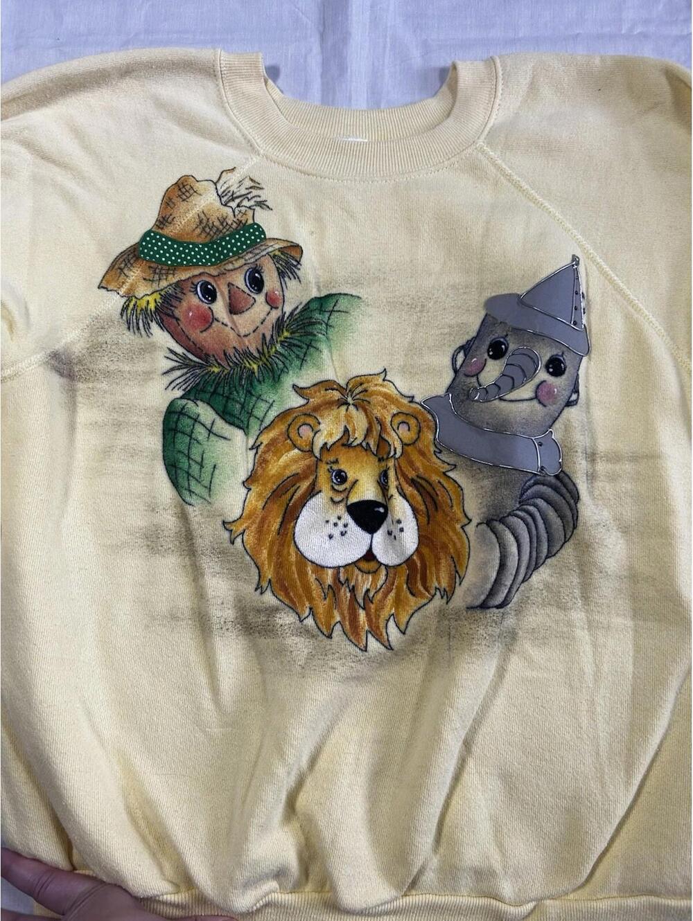 Vtg Pannill Sweatshirt L Wizard Of Oz Lion Tinman Scarecrow Butter yellow